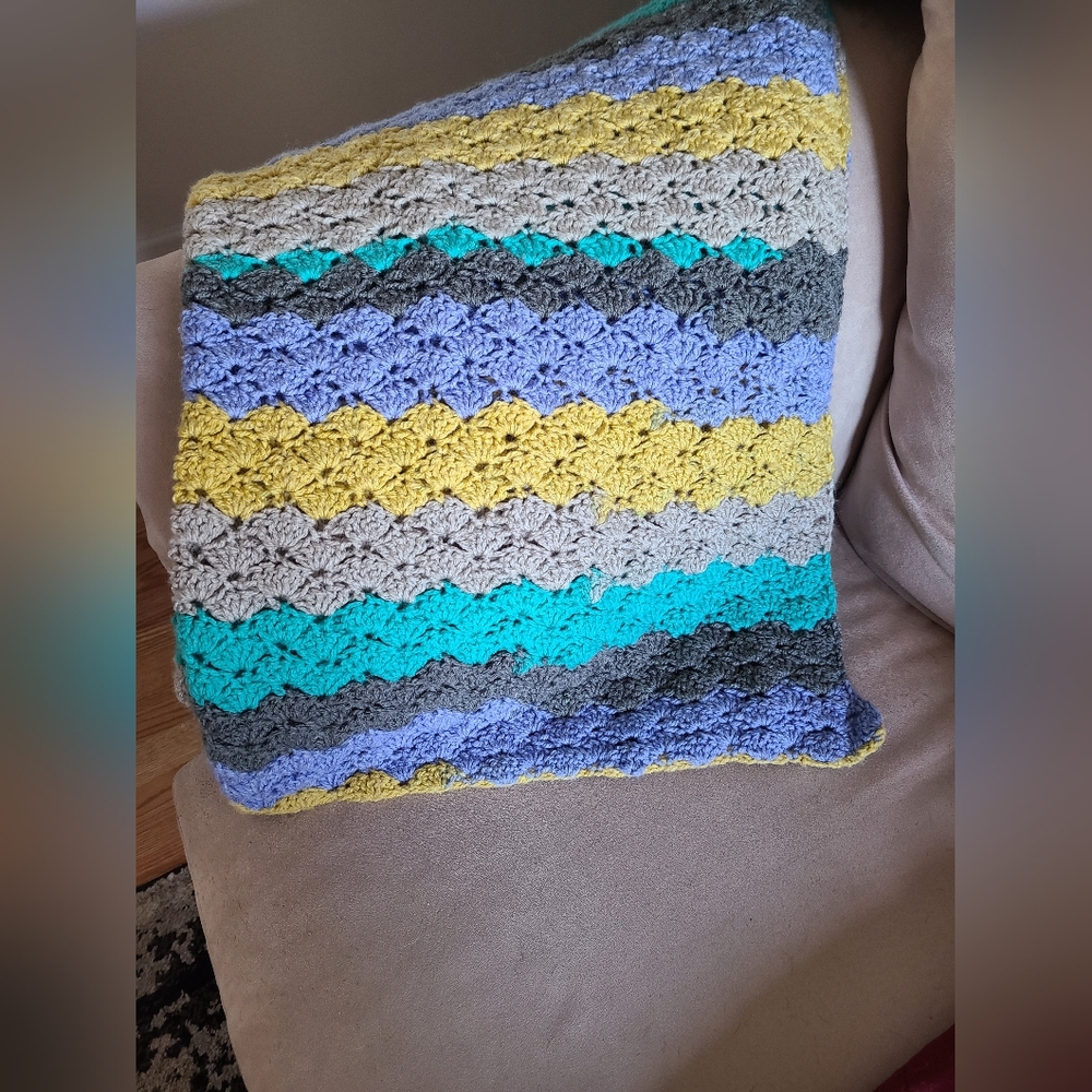 Handmade Multicolor Crochet Lap Throw Afghan Gender Neutral Baby Blanket